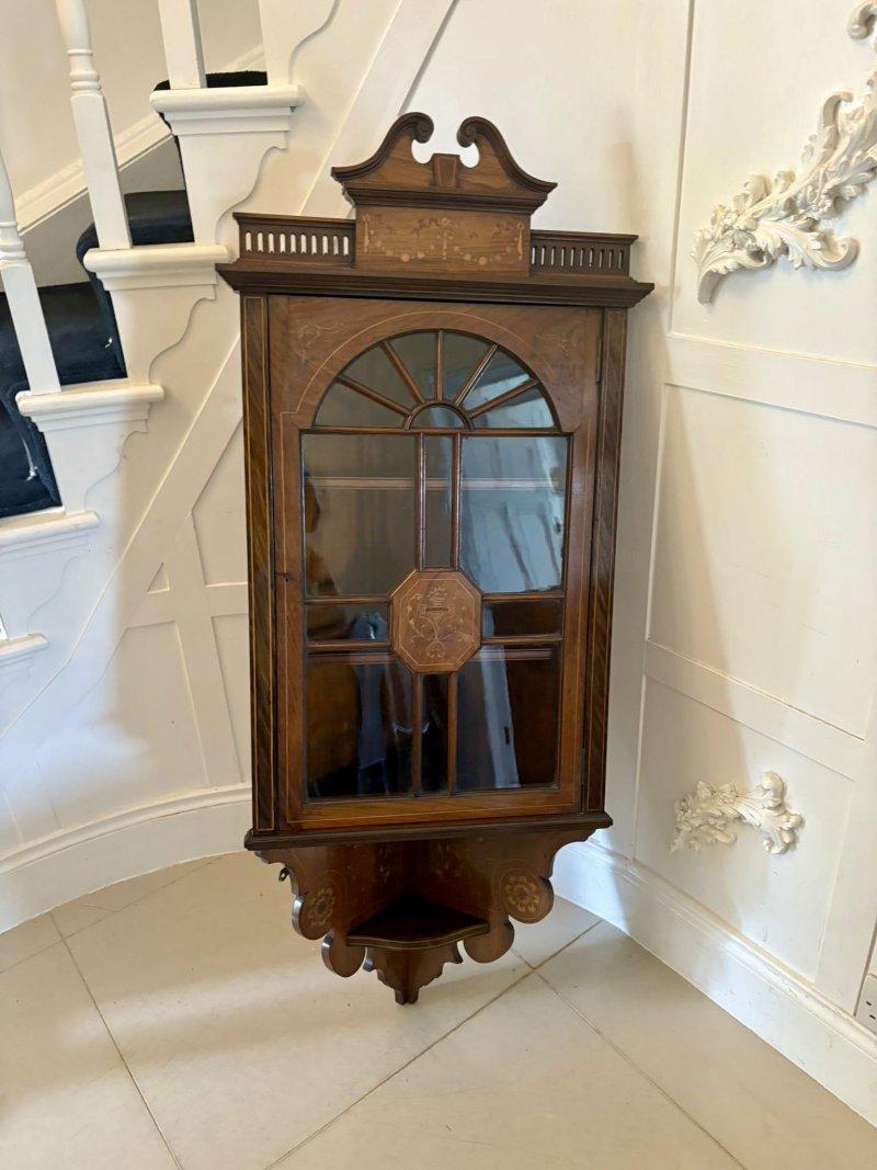 Unusual Antique Victorian Quality Inlaid Rosewood Hanging Corner Cabinet
